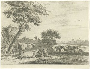 Landschaft mit Kühen von Cornelis van Noorde
