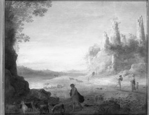 Italienische Landschaft mit Diana und Callisto mit einem Ziegenhirten in der Nähe einer Ruine