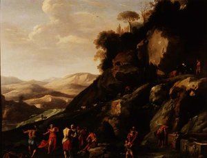 Bauern tanzen in einer Landschaft von Cornelis van Poelenburgh or Poelenburch
