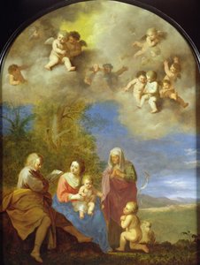 Die Heilige Familie (Tafel) von Cornelis van Poelenburgh or Poelenburch