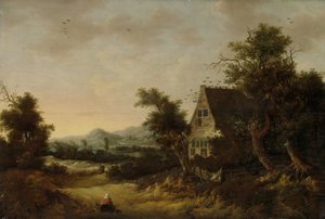 Hügelige Landschaft mit Bauernhaus von Cornelis van Zwieten