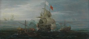 Ein französisches Schiff und Barbarenpiraten, ca. 1615 von Cornelius Bol
