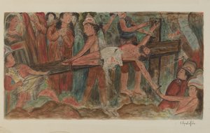 Stationen des Kreuzwegs Nr. 11. Jesus wird ans Kreuz genagelt