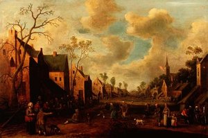 Bauern feiern auf einer Dorfstraße von Cornelius Droochsloot