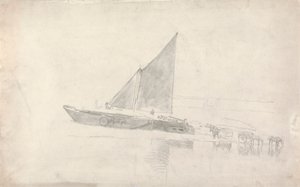 Studie von Booten mit Pferden und Karren von Cornelius Varley