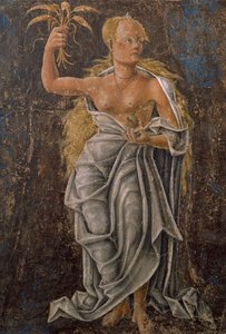 Dekan, Detail Jungfrau des Zeichens, Szene aus dem Monat August, zugeschrieben Cosimo Tura von Cosimo (attr. to) Tura