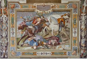 Schlachtenszene, aus den Taten von Gottfried von Bouillon bei der Eroberung Jerusalems, ca. 1589-94 von Cosimo Daddi