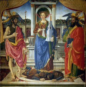 Heilige Barbara mit den Heiligen Johannes dem Täufer und Matthäus, ca. 1470 von Cosimo di Lorenzo Rosselli