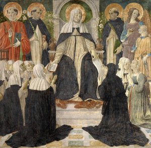 Heilige Katharina von Siena als geistliche Mutter der zweiten und dritten Orden des heiligen Dominikus, ca. 1499 von Cosimo di Lorenzo Rosselli