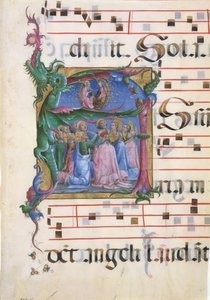 Manuskript-Illumination mit der Himmelfahrt der Jungfrau Maria in einem Initial A, 1450-60 von Cosmè Tura