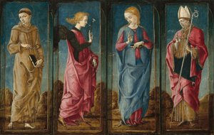 Die Verkündigung mit Heiligen Franziskus und Heiligen Ludwig von Toulouse [vier Tafeln] von Cosmè Tura