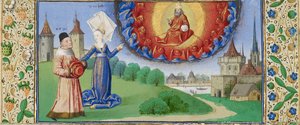 Philosophie unterweist Boethius über die Rolle Gottes, ca. 1465