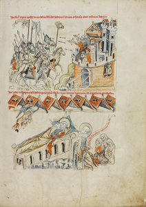 Die Tataren tragen den Kopf von Heinrich vor die Burg Liegnitz; Heilige Hedwig sieht im Traum die Seele ihres Sohnes in den Himmel getragen