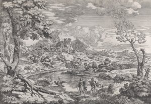 Landschaft mit einem Mann, der Merkur den Adler des Jupiter zeigt, ca. 1695-99 von Crescenzio Onofri