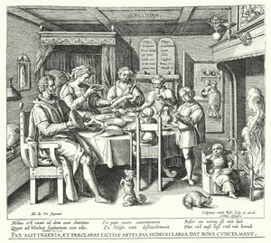 Das Gebet vor dem Essen (Gravur) von Crispin I de (after) Passe