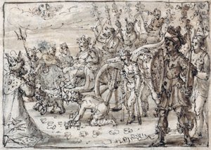 Triumphaler Einzug des indischen Bacchus in Theben (Feder & braune Tinte mit brauner Lavierung auf Papier)