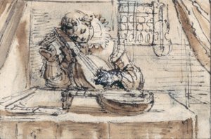 Jugendlicher, der sein Instrument stimmt von Crispin I de Passe