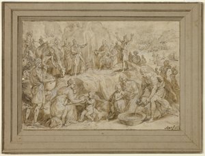 Moses schlägt Wasser aus dem Felsen von Crispin van den Broeck