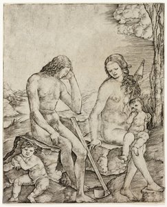 Adam und Eva mit den Kindern Kain und Abel von Cristofano Robetta