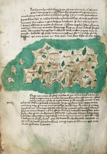 Symi, kartografische Erhebung der griechischen Insel, mit handschriftlichen Notizen auf Pergament