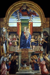 Die Jungfrau und das Kind auf dem Thron mit Gott dem Vater und den Heiligen Hilarius und Johannes dem Täufer, 1499 von Cristoforo Caselli