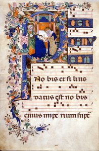 Die Beschneidung Christi in einer Lettrine P. Partition (Choral) des 15. Jahrhunderts von Cristoforo Cortese (erste Hälfte des 15. Jahrhunderts). Biblioteca Brera, Mailand