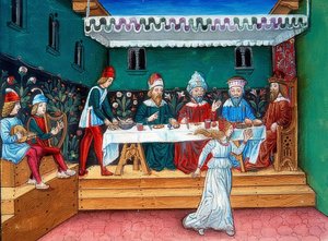 Während des Gastmahls des Herodes übergibt Salome das Haupt des Johannes von Cristoforo De Predis