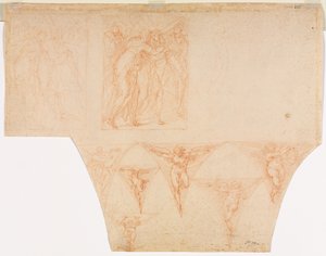 Studien für Christus trifft seine Mutter..., Studien eines Engels in einem Pendentif verso, 1599-1604