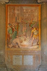 Martyrium eines Heiligen: lebendig kopfüber verbrannt von Cristoforo and Tempesta, Antonio Roncalli