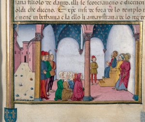 Jesus lehrt im Miniaturtempel von Cristoforo De Predis nach der Geschichte des Neuen Testaments von Cristoforo De Predis