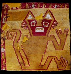 Präkolumbianische Kunst, Nazca-Kultur: Stofffragment mit zoomorpher Darstellung von Culture Nazca