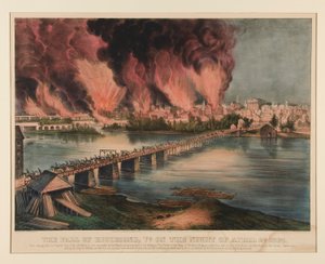 Der Fall von Richmond, Virginia, in der Nacht des 2. April 1865 von Currier and Ives