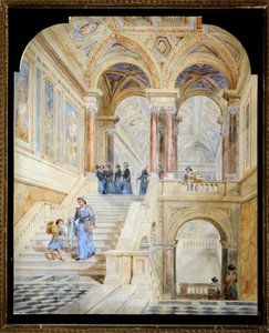 Entwurf für die Innentreppe des Rathauses von Leeds (Aquarell auf Papier) von Cuthbert Brodrick