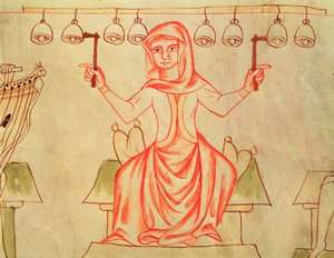 Musiker, der Glocken spielt, aus der Velislav-Bibel, ca. 1340