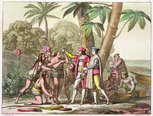 Christoph Kolumbus mit amerikanischen Ureinwohnern, 1492-1503, um 1820-1839 von DK Bonatti