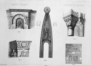 Kapitäle und architektonische Details aus dem Narthex von Kahrije Dzamissi, der Kirche des Erlösers, aus 