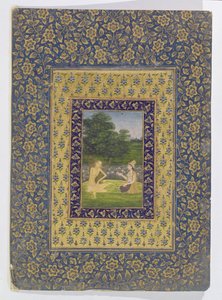 Layla liest Majnun vor, der unter einem Baum an einem Lotusbecken sitzt, Delhi von Dal Chand