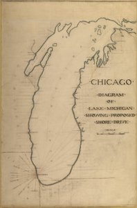 Tafel 35 aus Plan von Chicago 1909: Chicago und Diagramm des Michigansees. Vorgeschlagene Straße... von Daniel Burnham