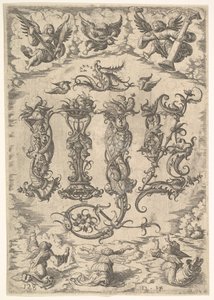 IHS-Monogramm umgeben von sechs Engeln, ca. 1485-1536 von Daniel Hopfer