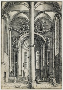 Ansicht im Inneren der St. Katharinenkirche in Augsburg von Daniel Hopfer