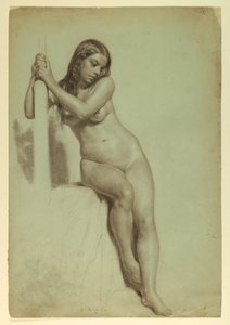 Zeichnung, Weiblicher Akt auf einem Hocker, 1858 von Daniel Huntington