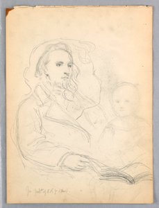 Zeichnung, Skizzen für "Lektion der Nächstenliebe" und Porträt von Peter Richards, Jr., 1849 von Daniel Huntington