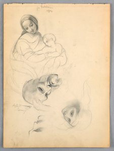 Madonna und Kind, Skizzen nach Leonardo Da Vinci und Fra Bartolomeo von Werken in den Uffizien, Florenz