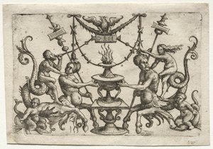 Ornament mit Sirene und Triton von Daniel I Hopfer