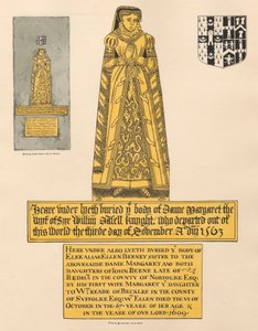 Messingplatte für Dame Margaret Dalett und Ellen Berney, aus der Kirche von Beckenham von Daniel Lysons