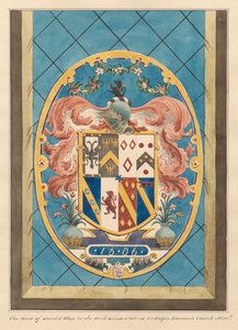 Wappen im Buntglasfenster hinter der Kanzel aus der Hanworth Kirche