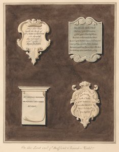 Gedenkstätten für Mrs. Mary Staunton, John Silvester, Mrs. Frances Whiterly und Mrs. Rebecca Lone aus der Kirche von Bedfont von Daniel Lysons