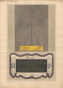 Überreste der Messingplatte und Denkmal für William Nicol und Ann seine Frau und Elizabeth seine Tochter und William seinen Sohn aus der Kirche von Hendon von Daniel Lysons