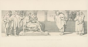 Hugues Maigrot, ein Mönch, hat Audienz bei König Harold, um Bedingungen von Herzog Wilhelm vorzuschlagen von Daniel Maclise
