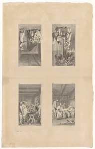 Blatt 1-4 zu Pestalozzis Lienhard und Gertrud von Daniel Nikolaus Chodowiecki